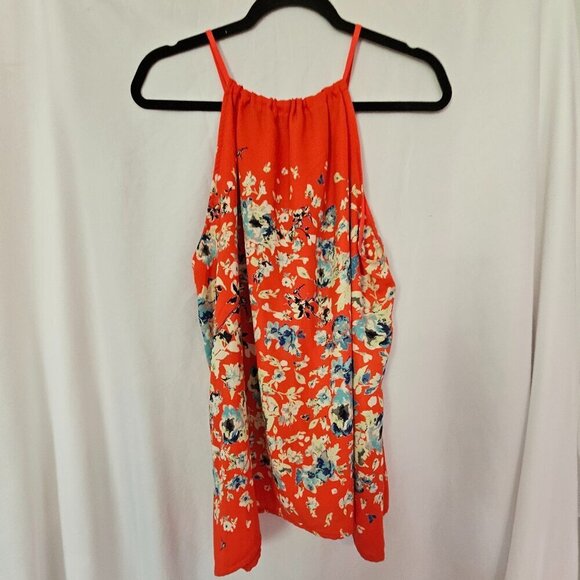 Collective Concepts Red Yellow & Blue Floral Krissa Keyhole Halter Blouse Large - Picture 4 of 9